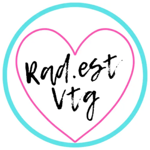 Rad.est Vintage logo with pink heart and turquoise circle for Adelaide Y2K vintage seller