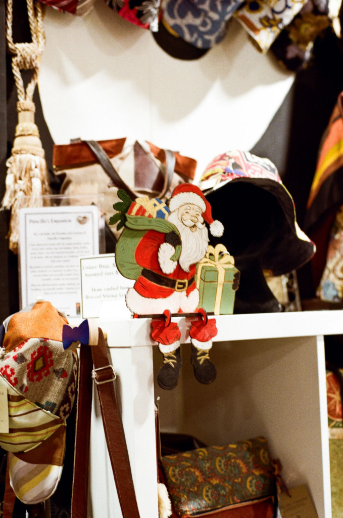 Handmade Santa decoration and upcycled accessories in Pricilla’s Emporium at My Dead Grandpa Adelaide.