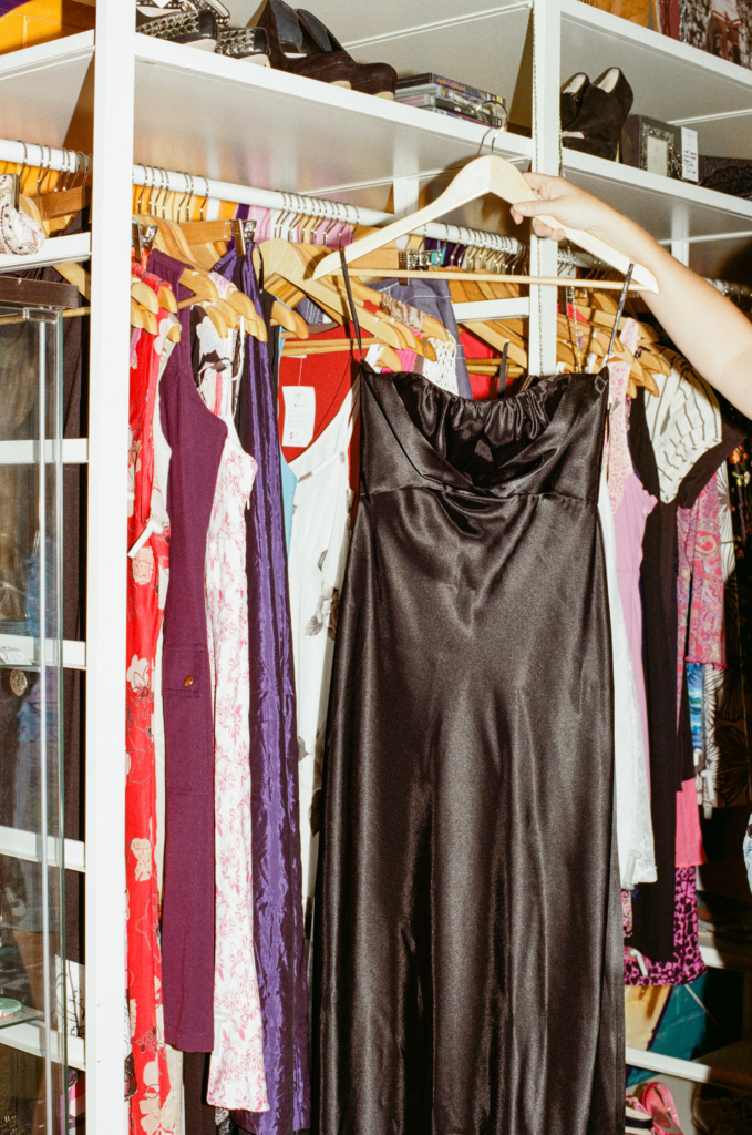 Black Y2K slip dress selected from Rad.est Vintage clothing rack in Adelaide