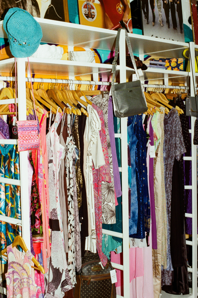 Colourful Rad.est Vintage clothing racks with Y2K dresses, bags and accessories in Adelaide